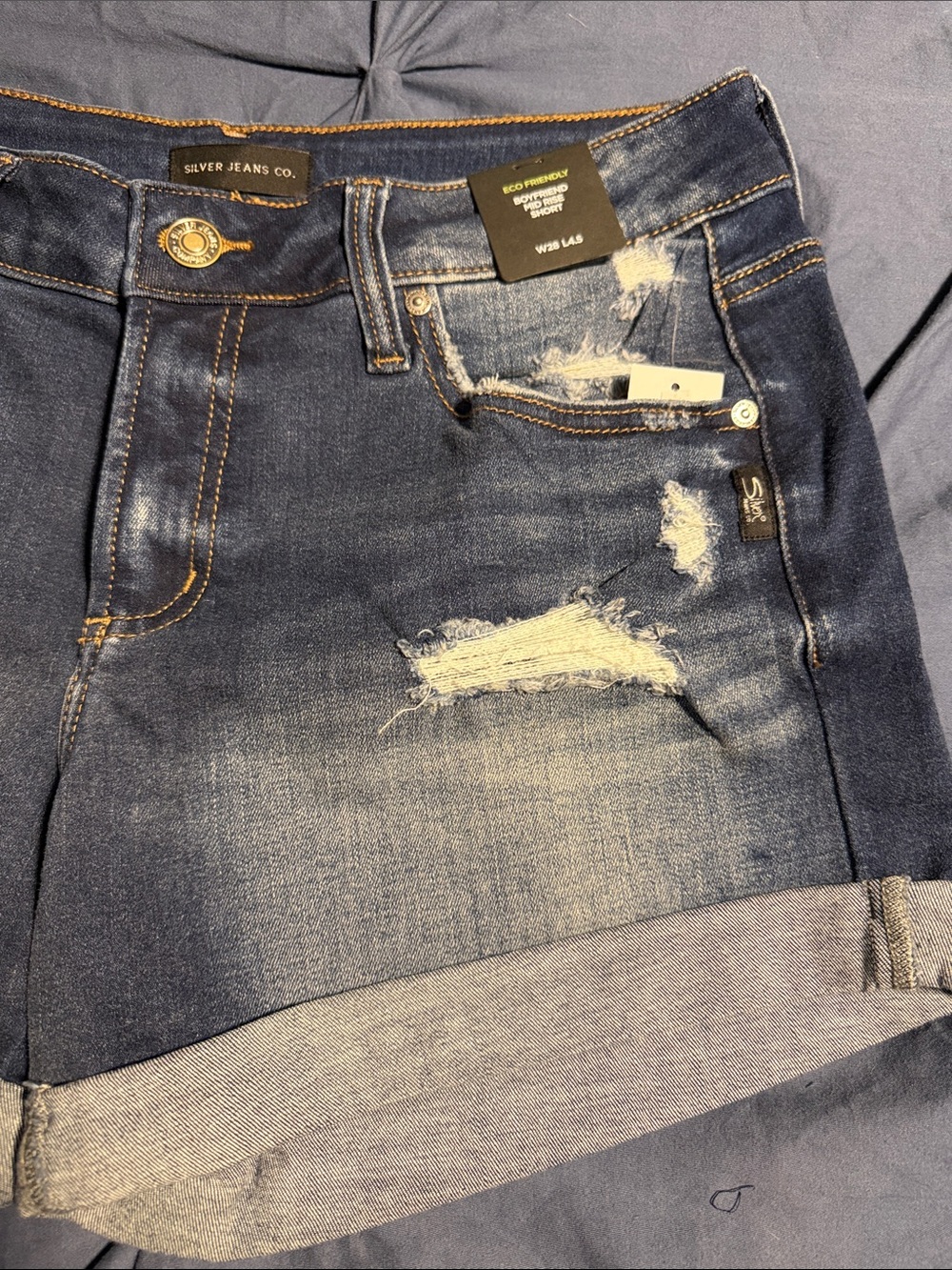 Silver Boyfriend Mid-rise Denim Rolled-Hem Women's Shorts - Picture 2 of 6